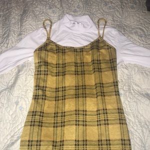 Yellow and black dress w/t white sweater